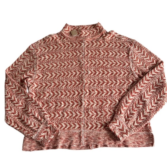 BKE Sweaters - BKE Buckle Raw Edge Pointelle Top Women's Aztec Pullover Orange/white Large NWT